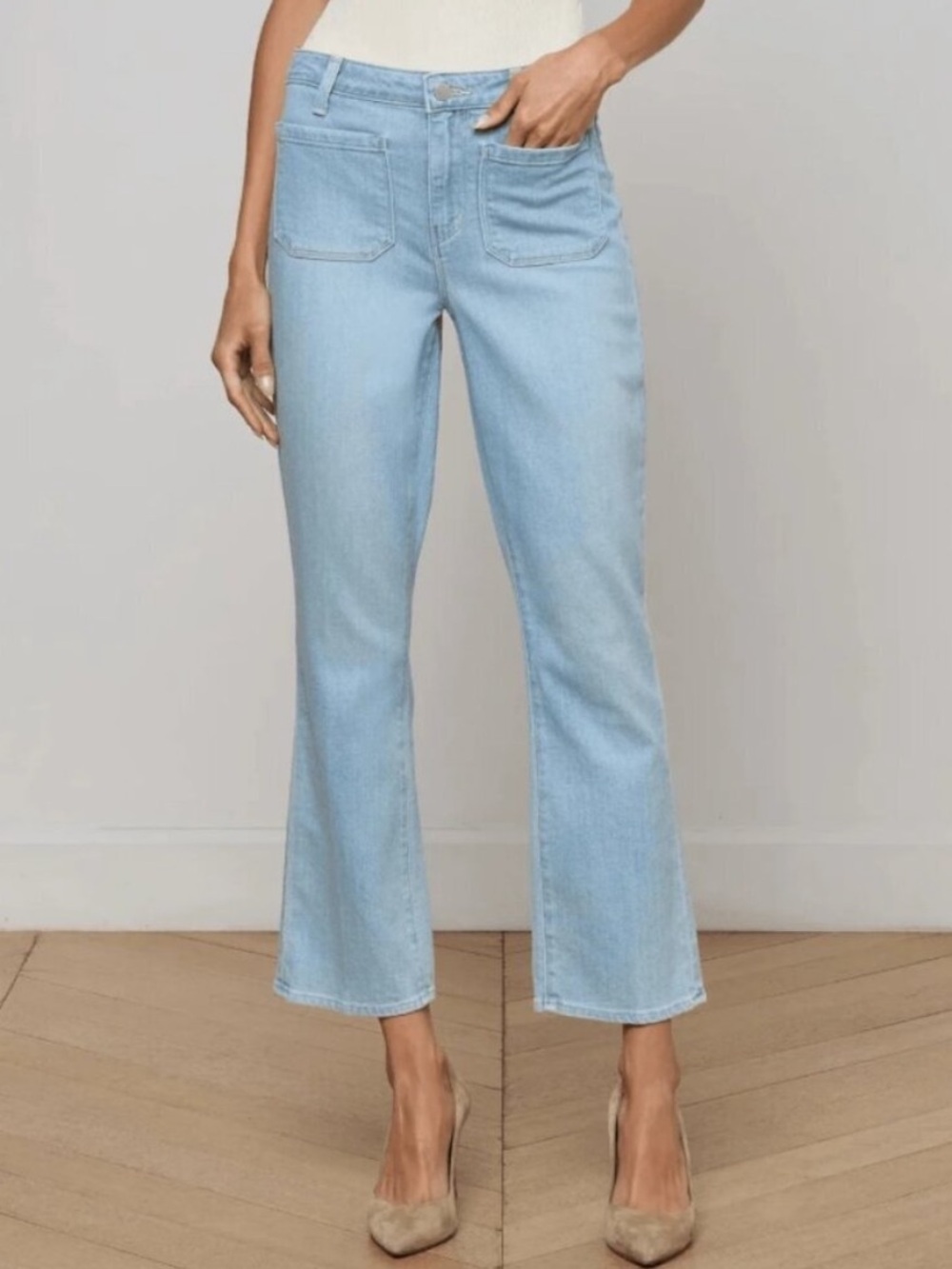 L’Agence Noya High Rise Patch Pocket Crop Slim Flare Jeans Size 30 NWT New